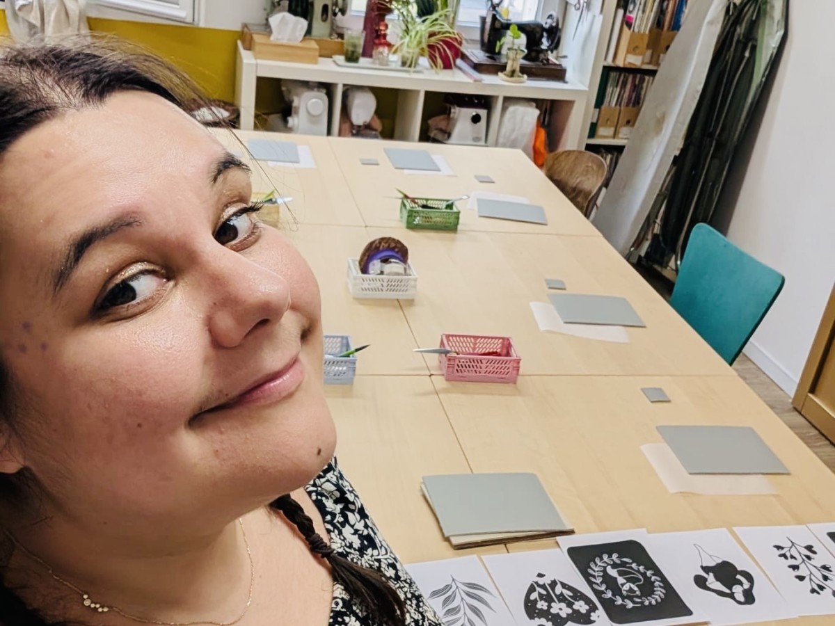 Linogravure avec Kaelyne